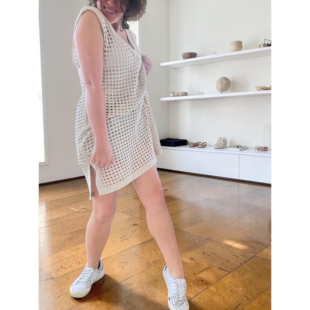 Lands’ End Open Knit‎ Crochet Look Sleeveless Sweater Dress M